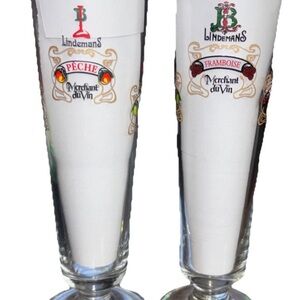 Set of 2 official Lindemans Merchant du Vin Belgian Beer Glasses with golf rim